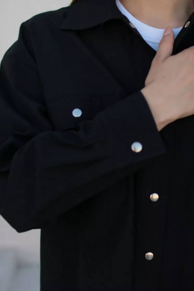 Черная рубашка-туника с накладными карманами из хлопка Legend Style B-011 черный - фото 7