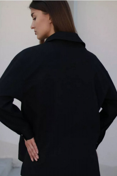 Черная рубашка-туника с накладными карманами из хлопка Legend Style B-011 черный - фото 6