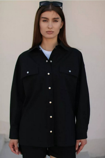 Черная рубашка-туника с накладными карманами из хлопка Legend Style B-011 черный - фото 5