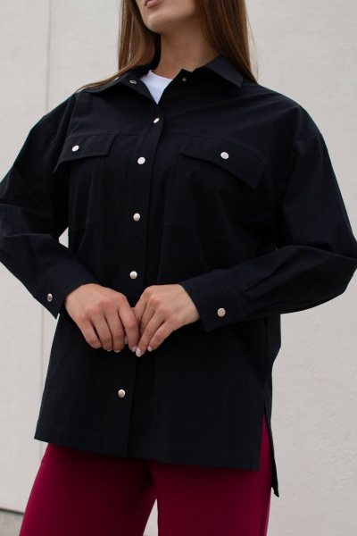 Черная рубашка-туника с накладными карманами из хлопка Legend Style B-011 черный - фото 2
