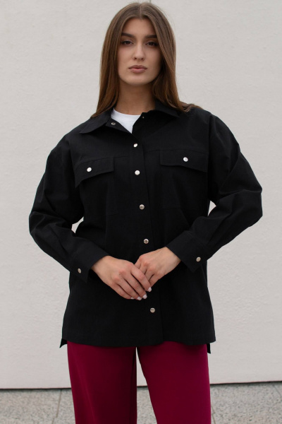 Черная рубашка-туника с накладными карманами из хлопка Legend Style B-011 черный - фото 1