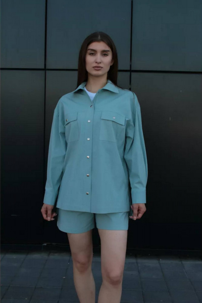 Рубашка оверсайз с длинным рукавом и накладными карманами Legend Style B-011 бриз - фото 1