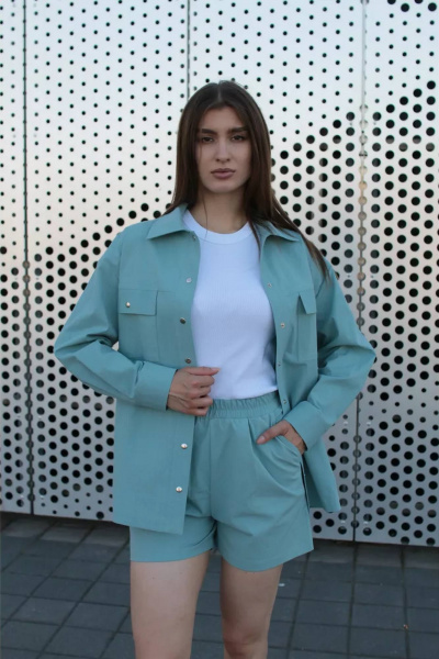 Рубашка оверсайз с длинным рукавом и накладными карманами Legend Style B-011 бриз - фото 5