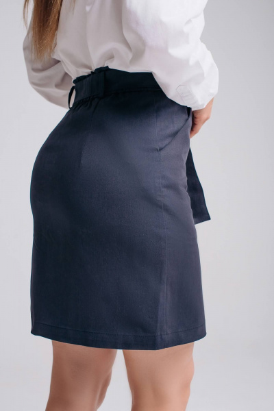 Мини юбка из текстиля с высокой посадкой и поясом Legend Style S-019 темно-синий - фото 4