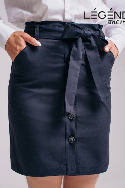 Мини юбка из текстиля с высокой посадкой и поясом Legend Style S-019 темно-синий - фото 3