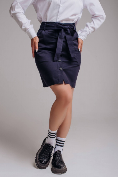 Мини юбка из текстиля с высокой посадкой и поясом Legend Style S-019 темно-синий - фото 2