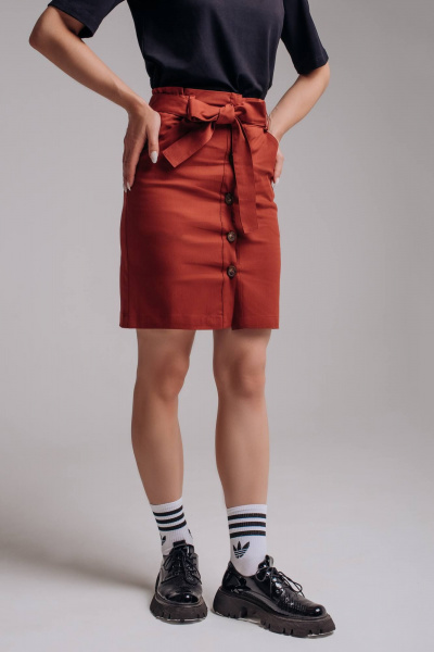 Красная мини юбка из плотного текстиля с высоким поясом Legend Style S-019 терракот - фото 2