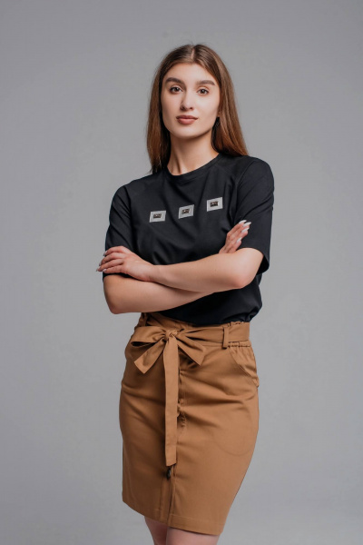 Бежевый мини юбка с высокой посадкой из прочных тканей Legend Style S-019 песочный - фото 5