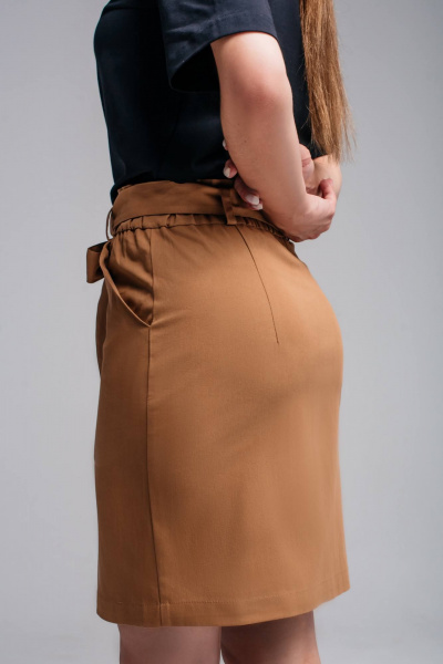 Бежевый мини юбка с высокой посадкой из прочных тканей Legend Style S-019 песочный - фото 4