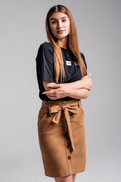 Бежевый мини юбка с высокой посадкой из прочных тканей Legend Style S-019 песочный - фото 2