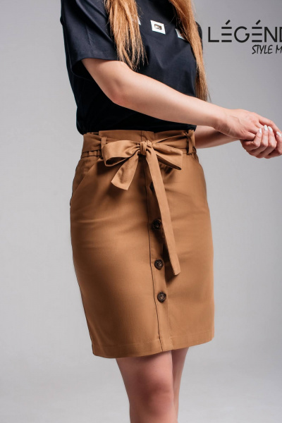 Бежевый мини юбка с высокой посадкой из прочных тканей Legend Style S-019 песочный - фото 1