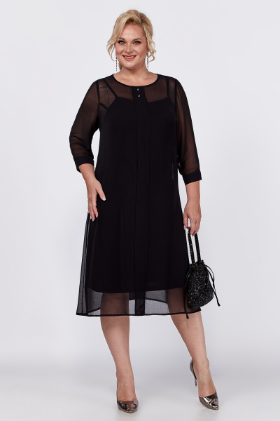 Платье черное с бантовыми складками и разрезом по переду Новелла Шарм А4014 - фото 2