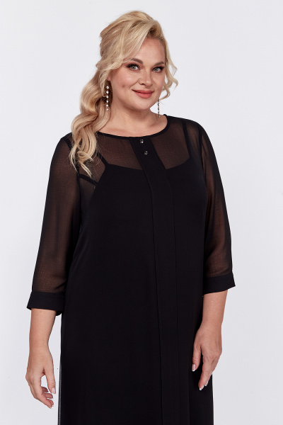 Платье черное с бантовыми складками и разрезом по переду Новелла Шарм А4014 - фото 3