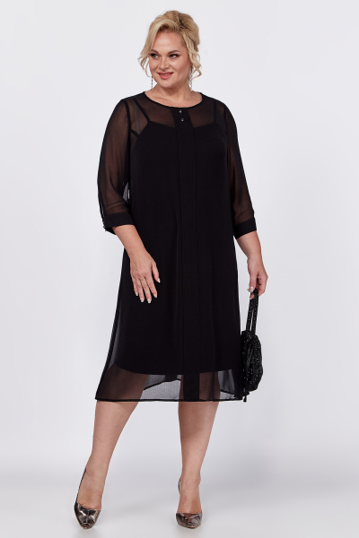 Платье черное с бантовыми складками и разрезом по переду Новелла Шарм А4014 - фото 6