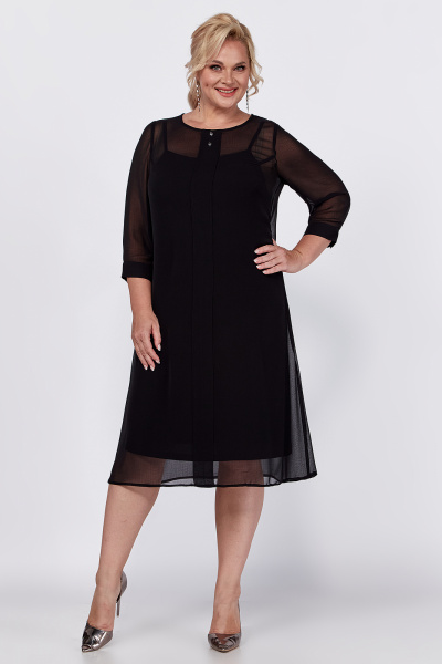 Платье черное с бантовыми складками и разрезом по переду Новелла Шарм А4014 - фото 7