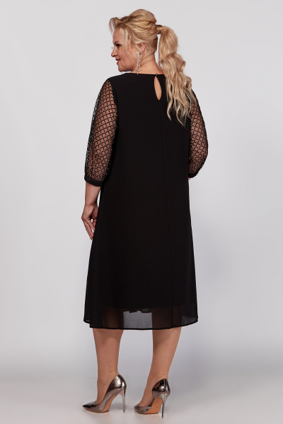 Платье черное шифоновое с рукавами из сетки и стразами Algranda А4016 - фото 5