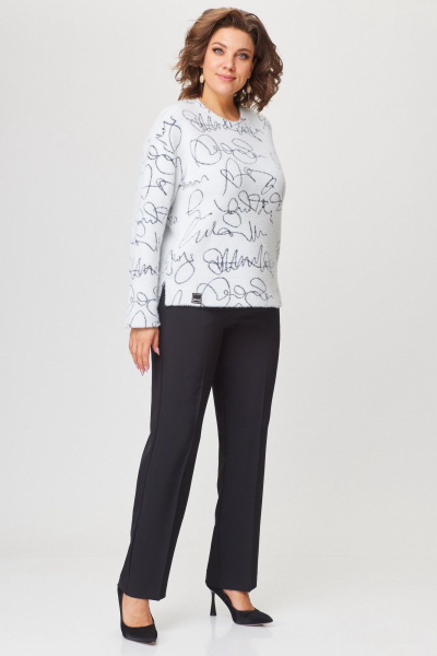 Джемпер свободного силуэта из трикотажа, белый, демисезонный стиль БелЭльСтиль 794-2_96_22 бело-черный - фото 4