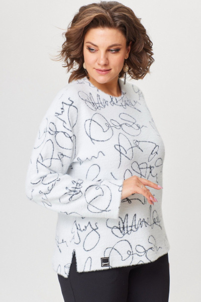 Джемпер свободного силуэта из трикотажа, белый, демисезонный стиль БелЭльСтиль 794-2_96_22 бело-черный - фото 1