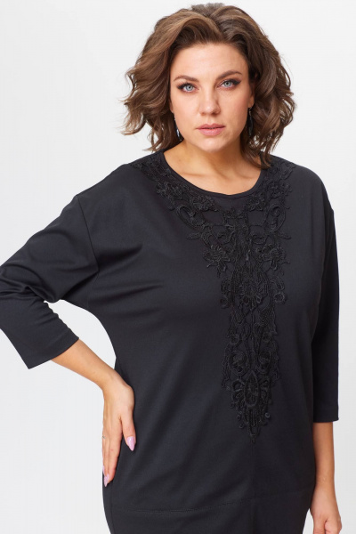 Платье из трикотажа с рукавом 3/4, кружево, краткое Solomeya Lux 202 черный - фото 2