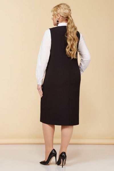 Деловой сарафан из текстиля с вырезом V и нагрудными вытачками Линия Л Б-1997 черный - фото 5