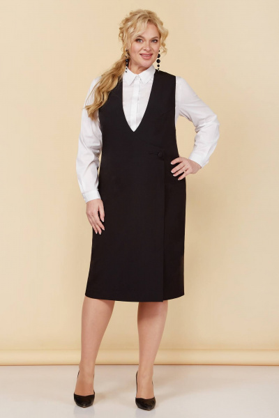 Деловой сарафан из текстиля с вырезом V и нагрудными вытачками Линия Л Б-1997 черный - фото 2