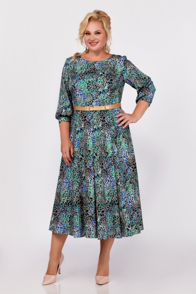 Платье-миди с расклешенной юбкой в мультиколор Swallow 778.1 - фото 1
