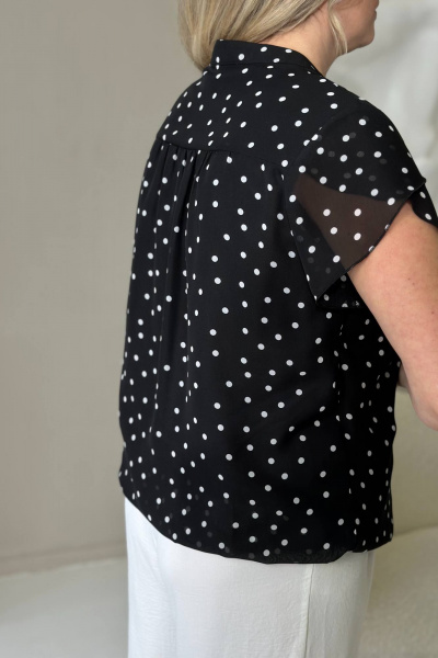Черная шифоновая блузка с коротким рукавом LindaLux 812/1 горох_черный - фото 6
