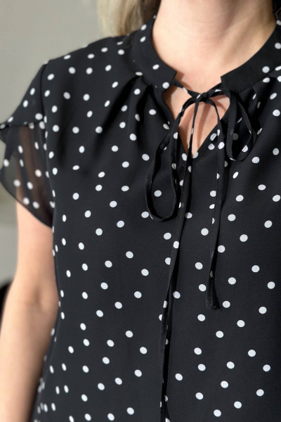 Черная шифоновая блузка с коротким рукавом LindaLux 812/1 горох_черный - фото 3