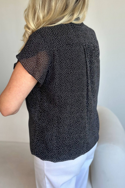 Блуза черная из шифона с коротким рукавом LindaLux 812/1 точка_мелкая - фото 8
