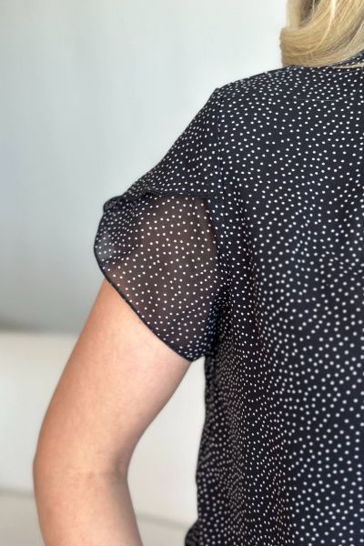 Блуза черная из шифона с коротким рукавом LindaLux 812/1 точка_мелкая - фото 5