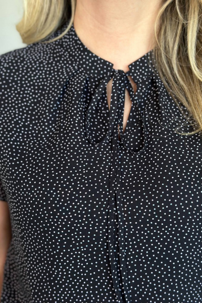 Блуза черная из шифона с коротким рукавом LindaLux 812/1 точка_мелкая - фото 4