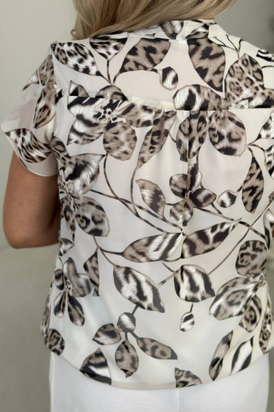 Блуза черная из шифона с коротким рукавом LindaLux 812/1 цветок_леопарда - фото 2