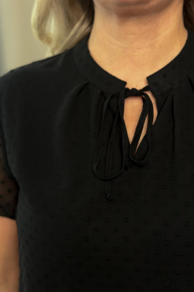 Блуза черная, из шифона с коротким рукавом LindaLux 812/1 черная_бубочка - фото 3