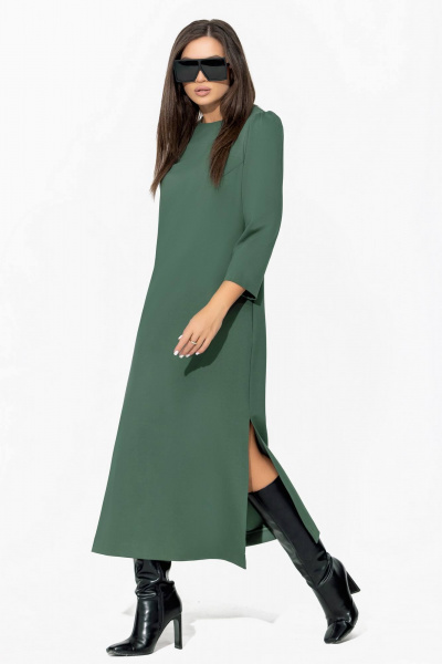 Платье миди с съемным галстуком из премиального трикотажа Gold Style 2669 светло-серо-зеленый - фото 7