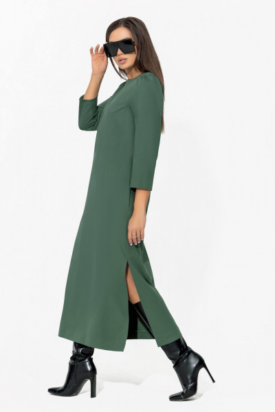 Платье миди с съемным галстуком из премиального трикотажа Gold Style 2669 светло-серо-зеленый - фото 5
