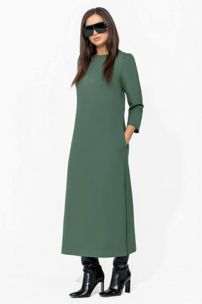 Платье миди с съемным галстуком из премиального трикотажа Gold Style 2669 светло-серо-зеленый - фото 4