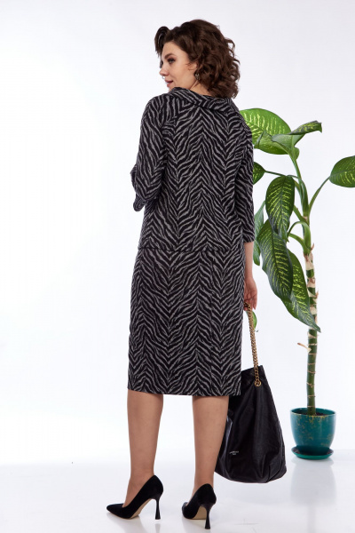 Деловой костюм блузка и юбка в стиле Old Money из трикотажа Anastasia 1148 черно-серый - фото 2