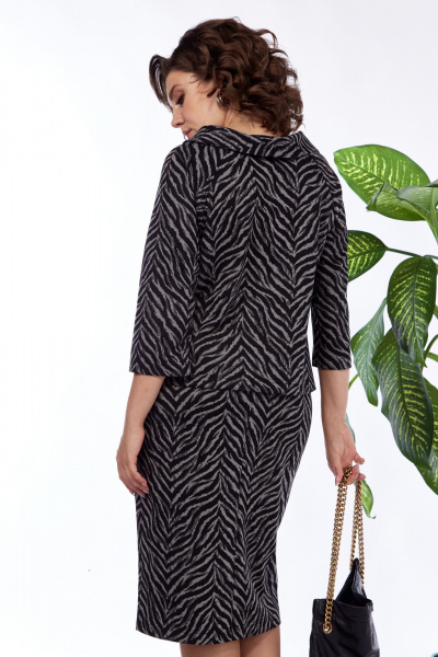 Деловой костюм блузка и юбка в стиле Old Money из трикотажа Anastasia 1148 черно-серый - фото 15