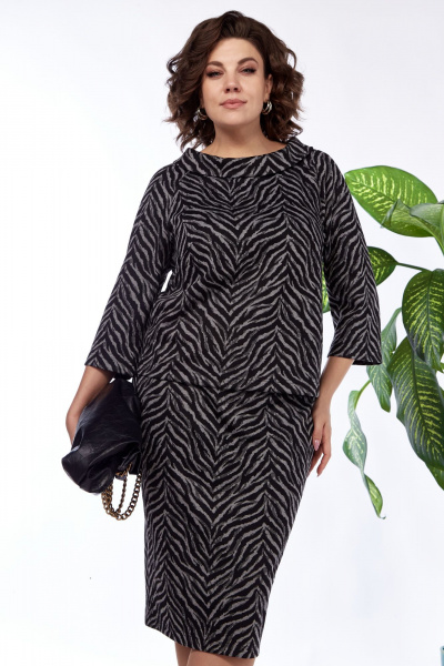 Деловой костюм блузка и юбка в стиле Old Money из трикотажа Anastasia 1148 черно-серый - фото 12