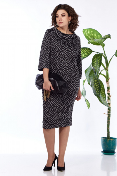 Деловой костюм блузка и юбка в стиле Old Money из трикотажа Anastasia 1148 черно-серый - фото 5