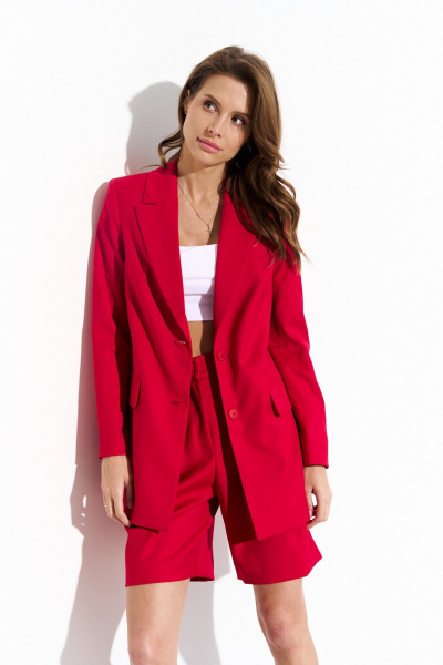 Жакет прямого силуэта с карманами и рельефами из текстиля Luitui R3012 красный - фото 5
