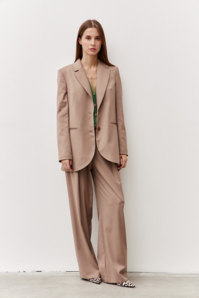 Жакет деловой классический из текстиля Luitui R3014 бежевый - фото 3