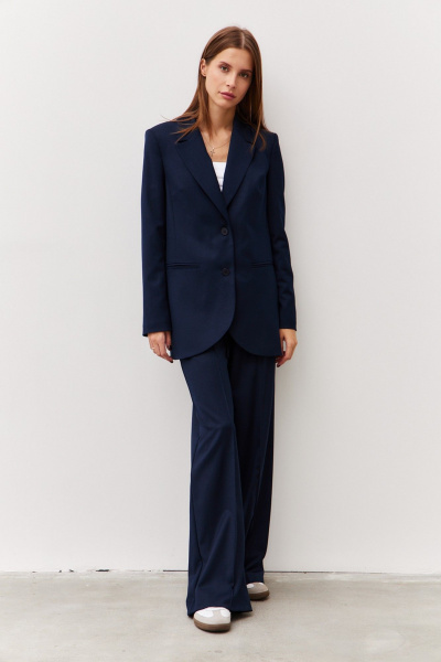 Жакет деловой из текстиля в стиле кэжуал Luitui R3014 темно-синий - фото 9