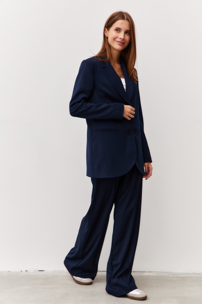 Жакет деловой из текстиля в стиле кэжуал Luitui R3014 темно-синий - фото 8