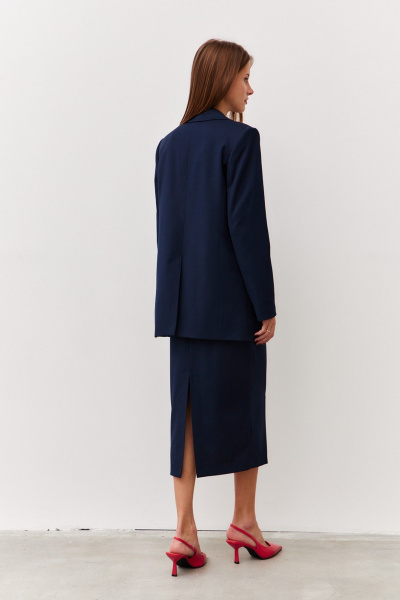 Жакет деловой из текстиля в стиле кэжуал Luitui R3014 темно-синий - фото 6