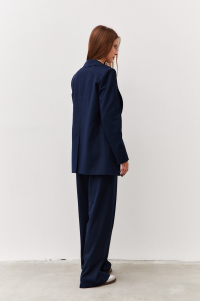 Жакет деловой из текстиля в стиле кэжуал Luitui R3014 темно-синий - фото 4