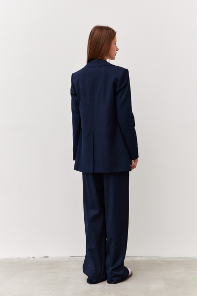 Жакет деловой из текстиля в стиле кэжуал Luitui R3014 темно-синий - фото 3