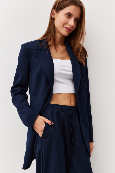 Жакет деловой из текстиля в стиле кэжуал Luitui R3014 темно-синий - фото 1