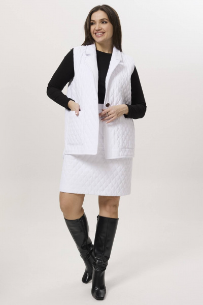 Костюм 2-ка жилет и юбка из стеганого джинса Ma Сherie 3097 белый - фото 7