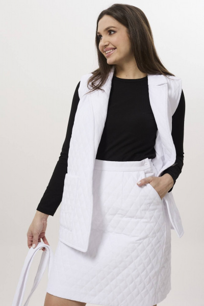 Костюм 2-ка жилет и юбка из стеганого джинса Ma Сherie 3097 белый - фото 6
